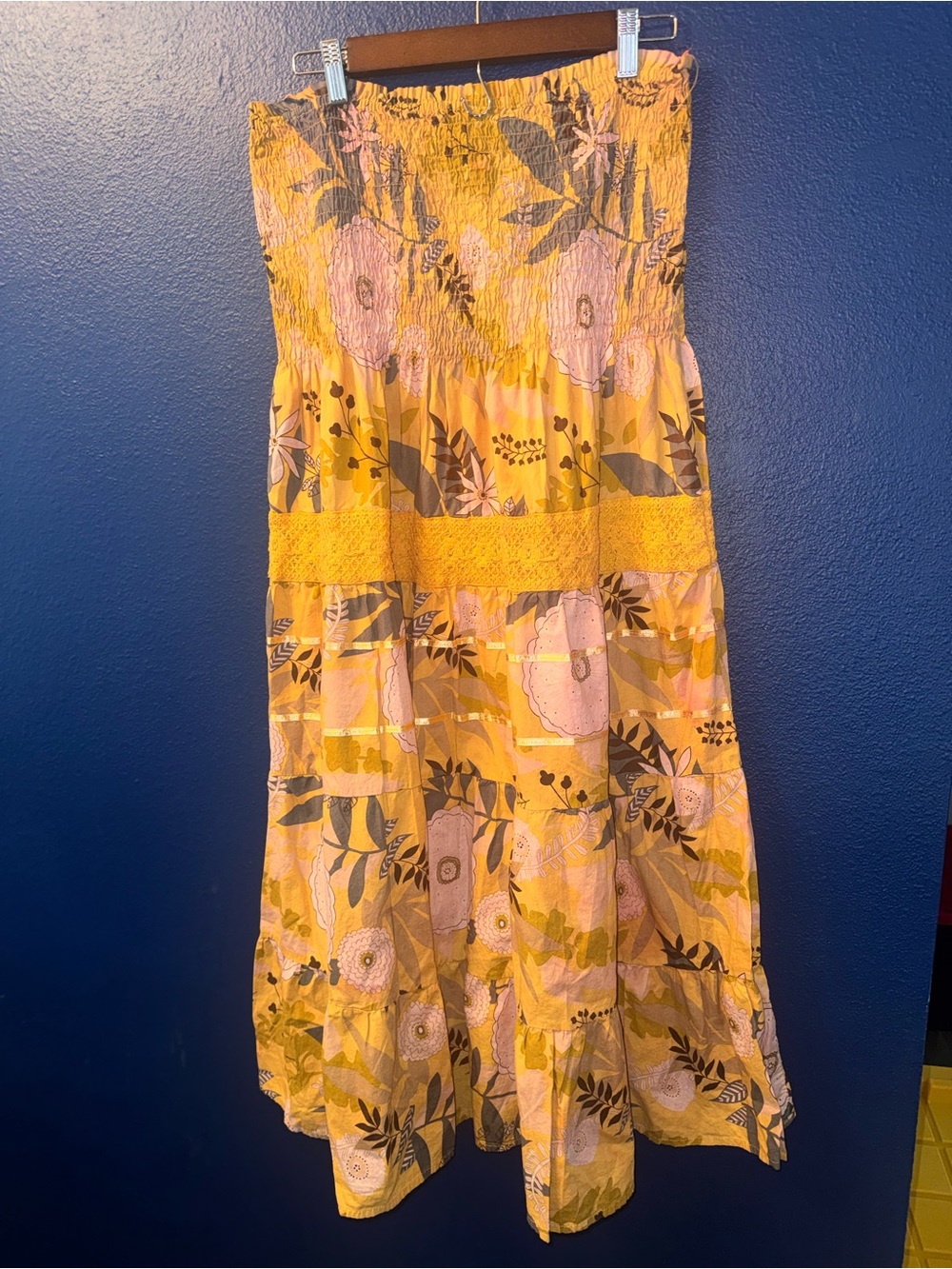 Yellow Floral Strapless Dress